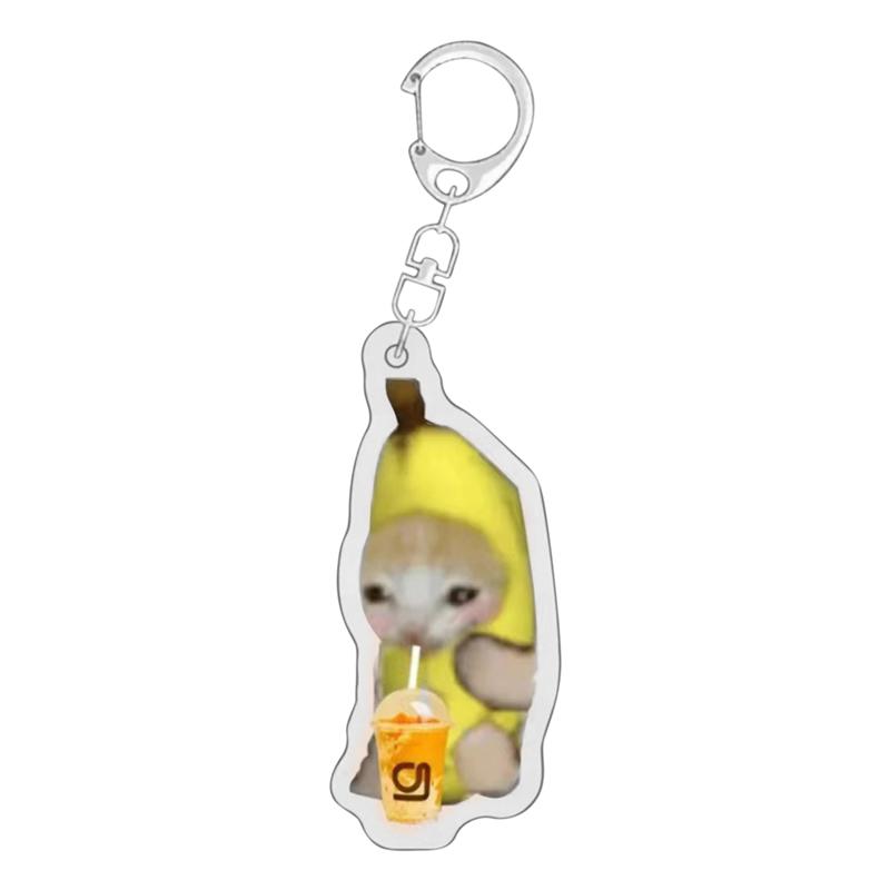 Happy Banana Cat Pendant Keychain Funny Resin Lanyard Small Link Chain Maxwell Cat Keychain Student Gift Bag Accessories Lanyard