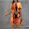 Fashion Women's Crew Neck Dress 3D Casual Color Printing Casual Short Sleeve Crew Neck Dress