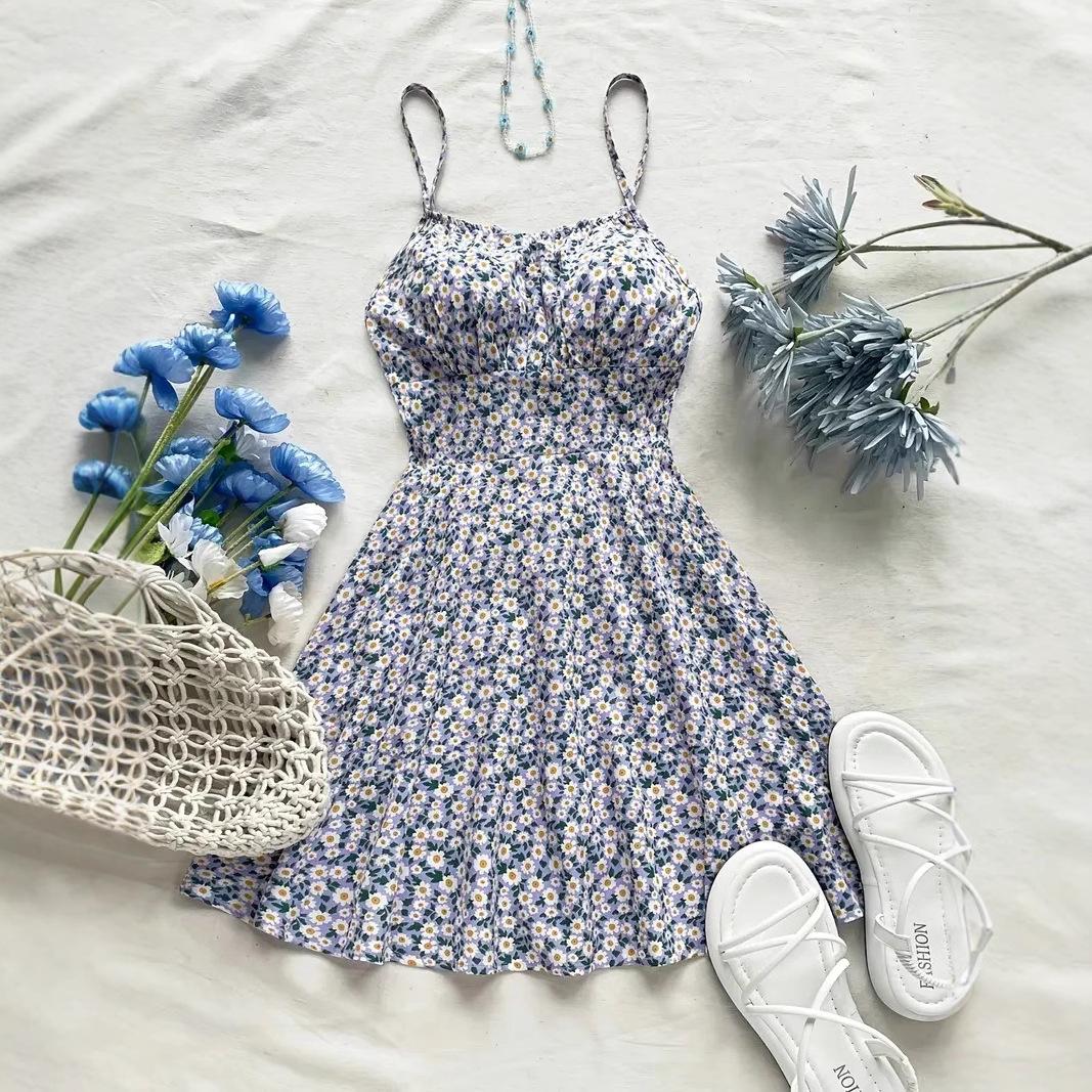 

Женское летнее повседневное платье с V-образным вырезом и цветочным принтом на подтяжках XL фиолетовый