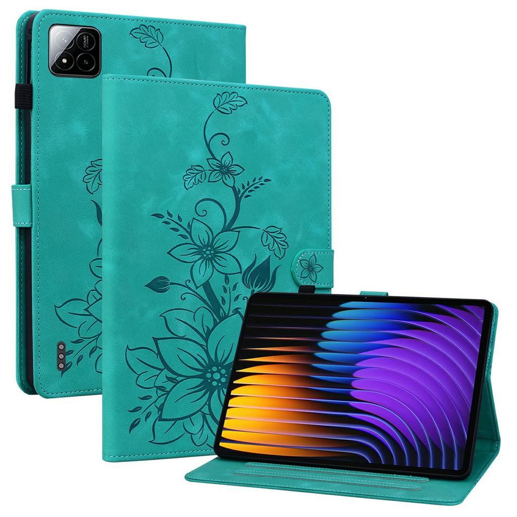 For Xiaomi Poco Pad X1/Pad 8 Pro/Pad 8/Pad 7 Pro/Pad 7 Case Lily Flower Imprint Card Slots Leather Tablet Cover