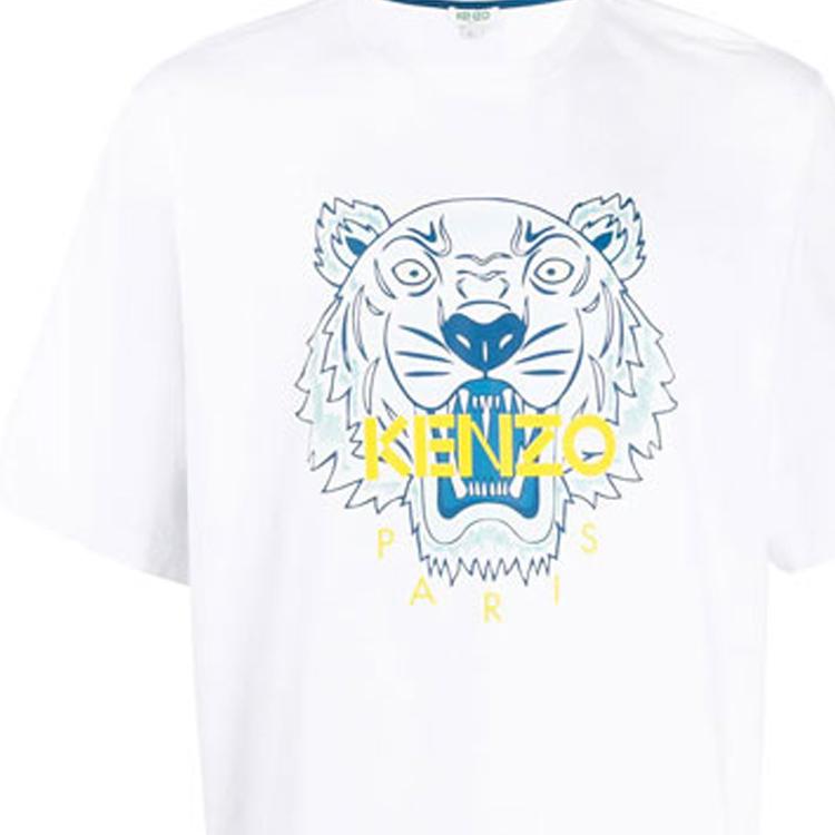 Kenzo Classic Tiger Head T Shirts Men's White Crew Neck Moderate Straight Fit FA55TS5004YA-01