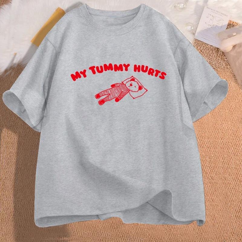 My Tummy Hurts Bear Meme Graphic T Shirts Cotton Short Sleeve Tshirts Oversize Unisex Clothes Funny Print Tees Shirt Unisexs Clothes