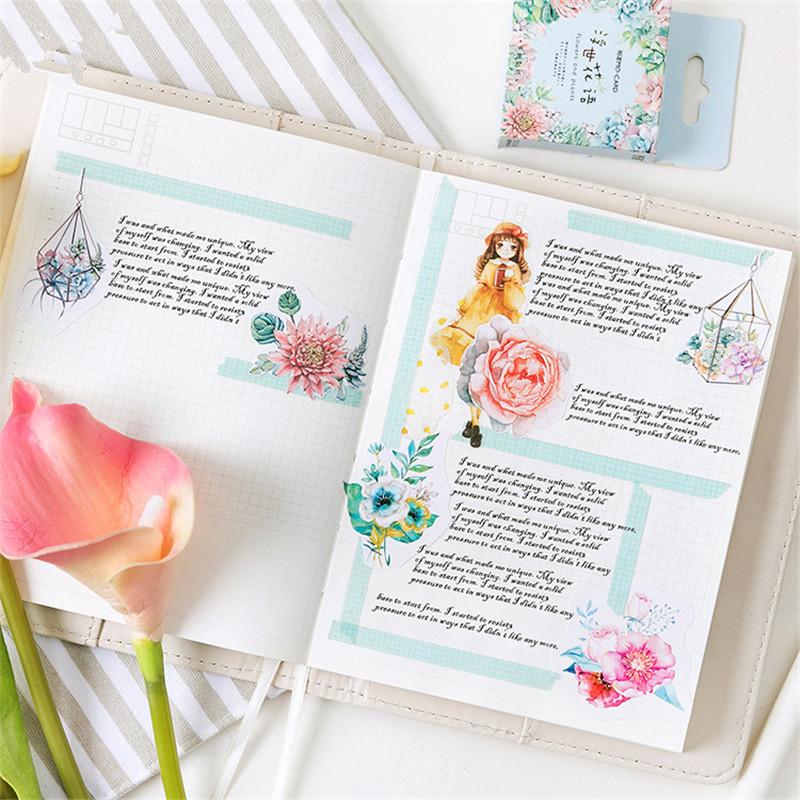 46 Pcs/Pack Kawaii Japanese Decoracion  Flower Stickers Scrapbooking Flakes Journal Cute Diary Stationery School Supplies