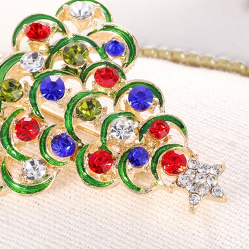 Vintage Christmas Tree Brooches Retro Colored Rhinestones Brooch Pin Cloth Corsage Christmas Decorative Accessories