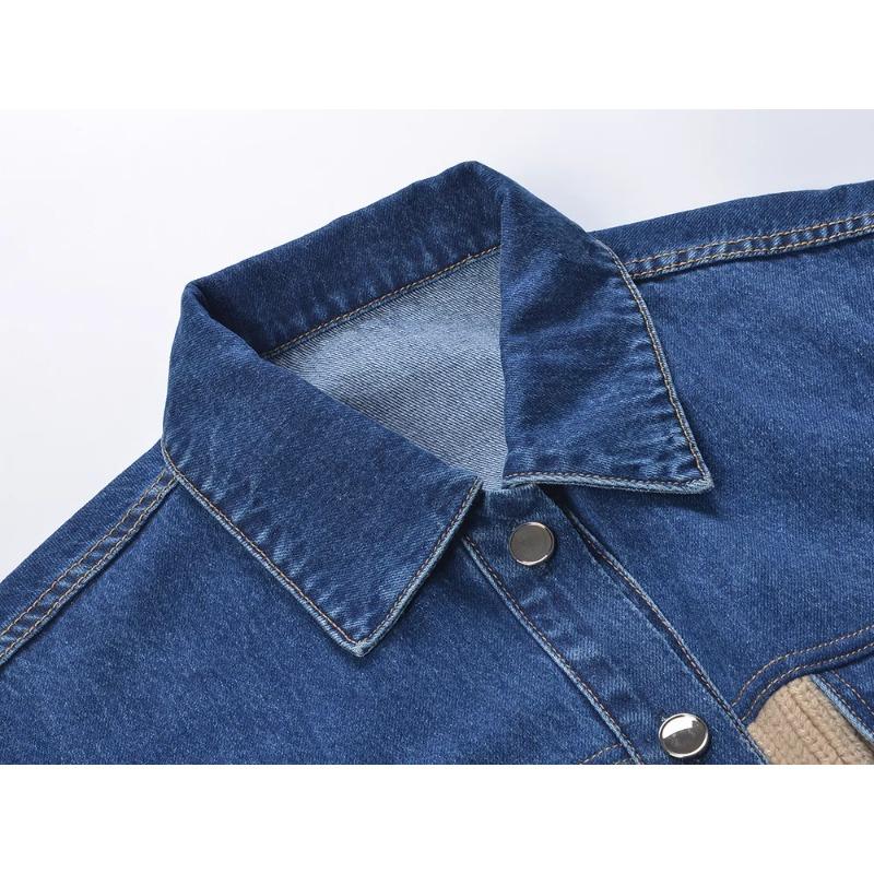 Autumn New Jacket Women Sweaters Coat Patchwork Wadded Coat Cardigan Knitting Pockets Fake Two-Piece Sweater