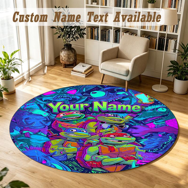 Round Rug Custom NameTeenage Mutant Ninja Turtles Pattern Non Slip Carpet Home Floor Decor