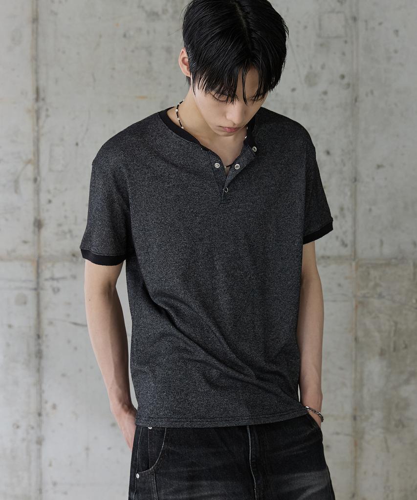 P.IN.O Snap Henley Neck Short Sleeve T-Shirt - Black