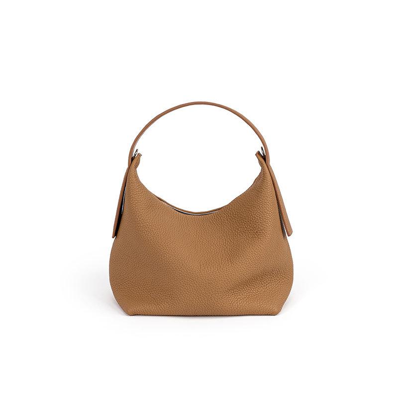 Commuting Versatile Bucket Bag Crossbody Bag Lychee Leather Fashionable Hand-held Leather Women's Bag Magnetic Button Simple Bag