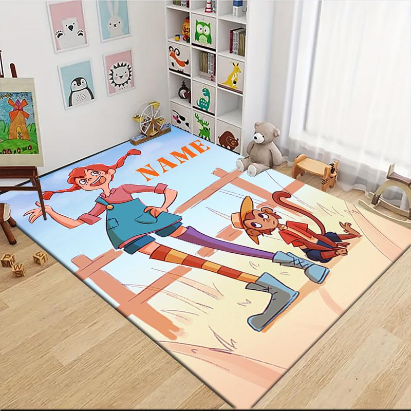 Custom Name Pippi Horse Adventure Carpet Rug Customizable Soft Washable Anti-Slip Home Living Room Sofa Mats Personalized Rug. 0909326