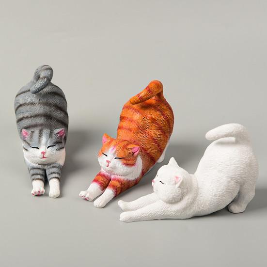 Mini Estatuetas de Gato Fofas Resina Gato Estátua se Esfriando Escultura de Gatinho Pequeno para Interior