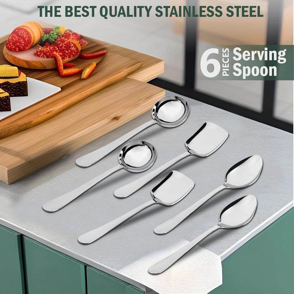 6 Pieces Stainless Steel Serving Spoons Set for Dining Table/Kitchen, 1.8 Mm Heavy Gauge
