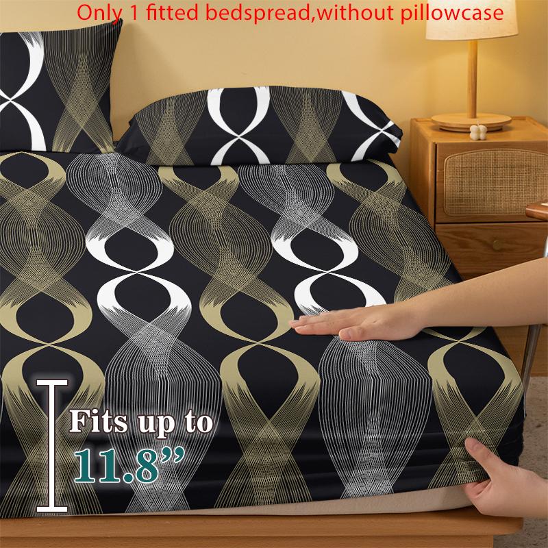 1 Simple Modern Curve Geometry Printed Matte Fitted Sheet, Bedroom Printed Bed Cover, Bedding (Excluding Pillowcases)