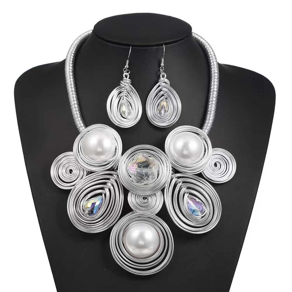Jewelry Set European and American Fashion Exaggerated Handmade Aluminum Wire Weaving Waterdrop Women's Accessories