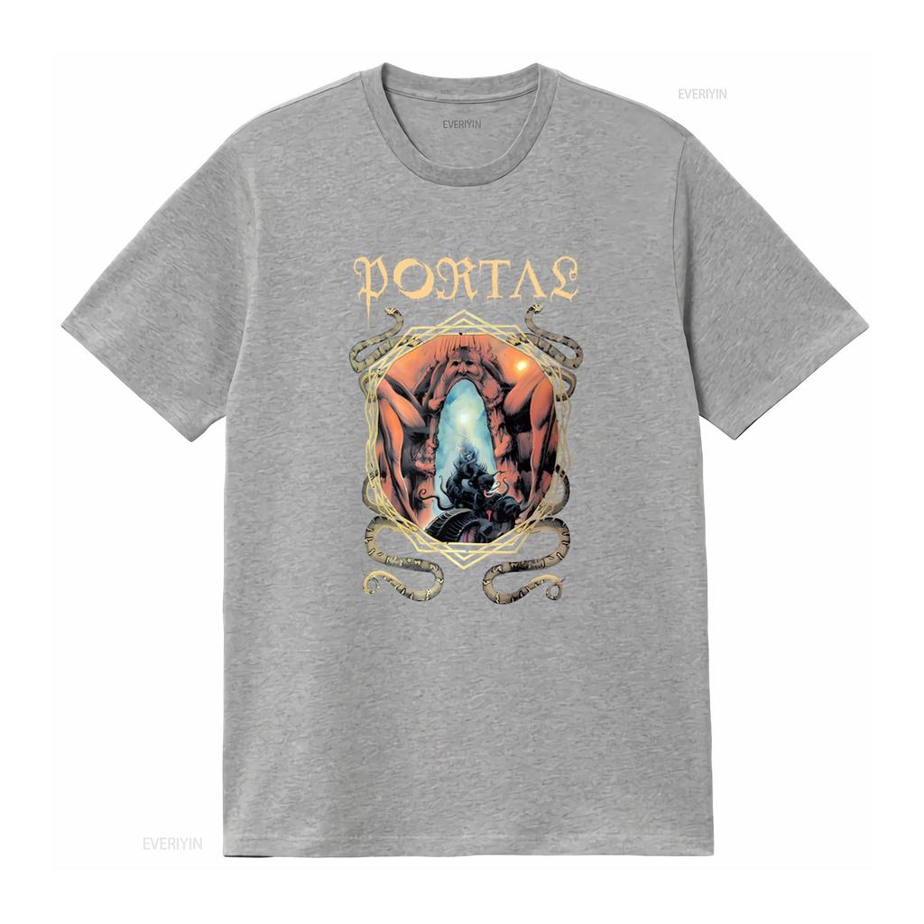 Portas Band Logo T Shirt Gothic Fantasy Design With Serpents And Mysterious Portal Vintage Breathable Casual Graphic