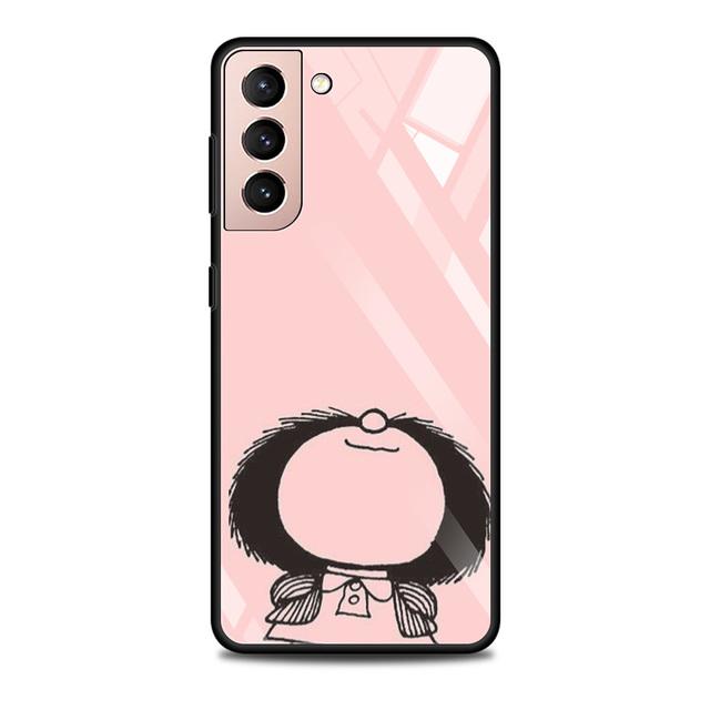 Anime Cute Mafalda Tempered Glass Case For Samsung Galaxy S21 S20 Ultra S10 Plus Lite S20fe 5g S10e S9 S8 Bumper Cover Funda