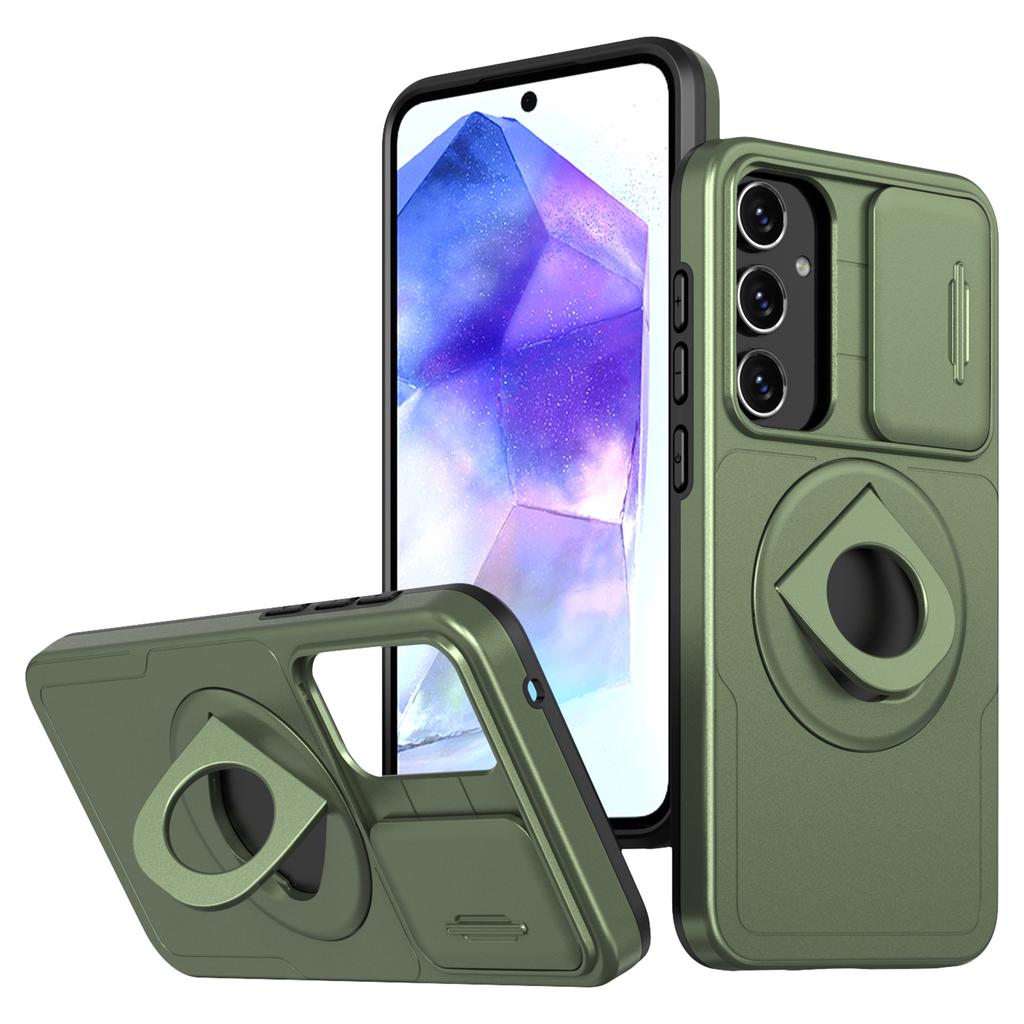 For Samsung Galaxy A55 5G Case Magnetic Kickstand TPU+PC Phone Cover with Slide Lens Lid