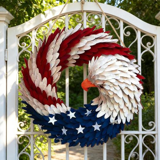 Eagle Flag Wreath Door Sign Patriotic Wooden Door Hanging Sign 4th of July Independence Day Veterans Day Door Hanger Decoration
