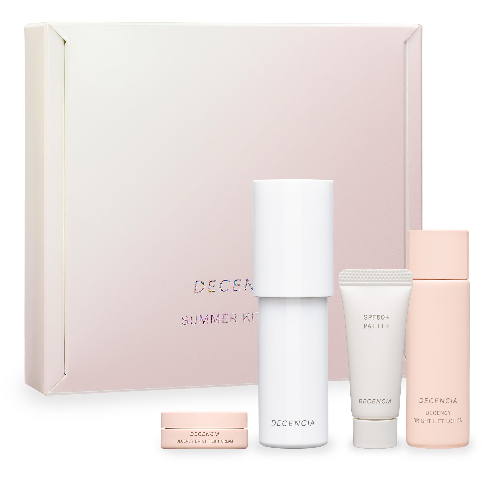 

DECENCIA Летний набор 2025 Концентрат Безупречный УФ-протектор DECENCIA Bright Lift Лосьон DECENCIA Bright Lift Крем Набор для ухода за кожей из 4 предметов [Белый F/L]