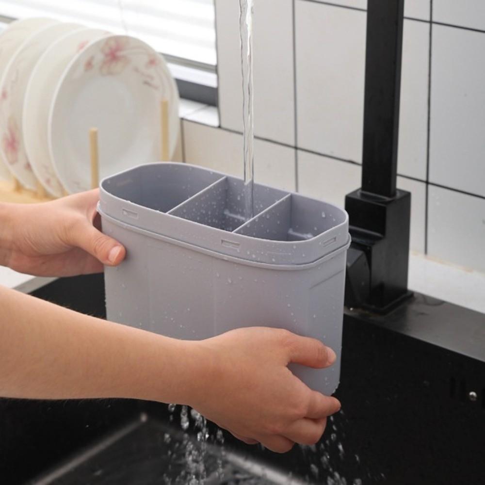 Dustproof Spoon Fork Chopstick Storage Box Wall-Mounted Drain Rack with Cover  Home Storage