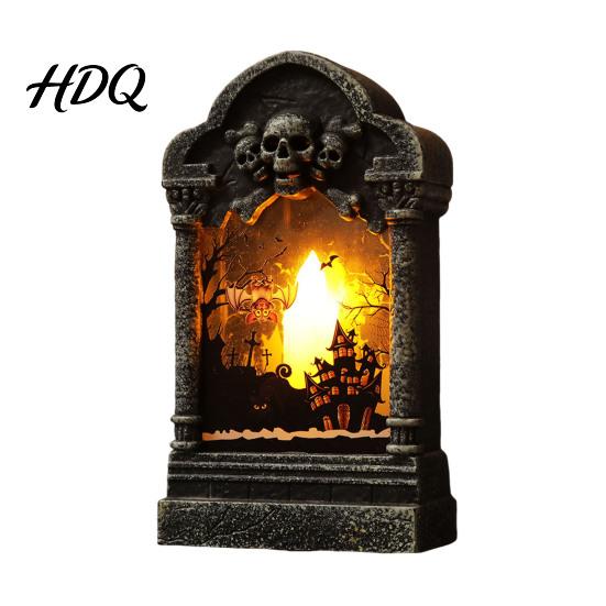 Pumpkin Bag Fillers Tombstone Candle Lantern LED Lighted Spooky Graveyard Table Lamp Halloween Tabletop Decor Small Night Light for Haunted