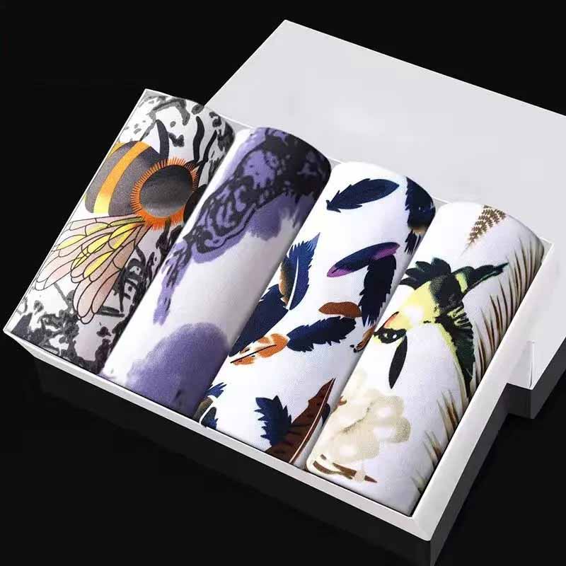 4 adet erkek külot orta bel baksır şort nefes gençlik baskı U dışbükey baksır şort