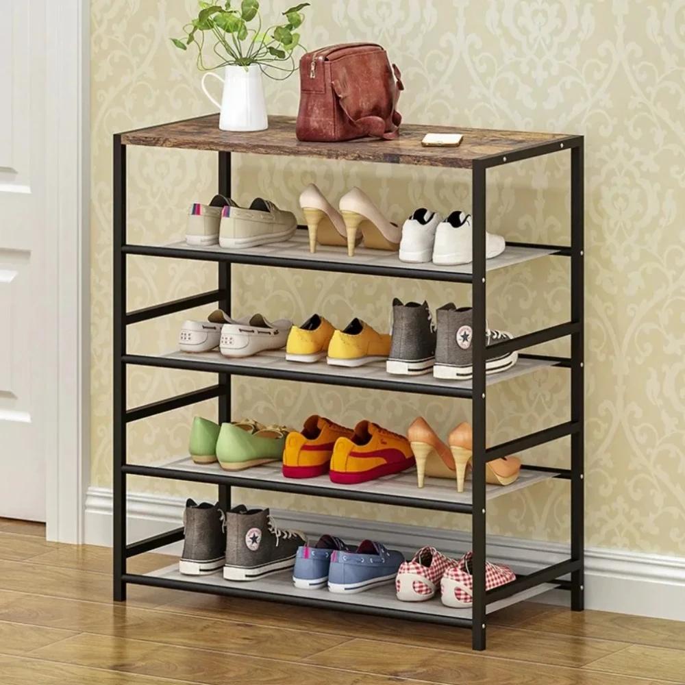 Metal Shoe Rack Multi-layer Simple Wood Shoe Cabinet Indoor Iron Shoe Rack Stable Non-wobbly Large Simple Dustproof Storage Rack