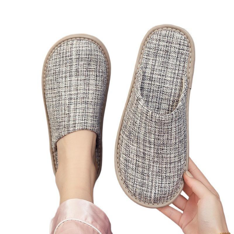 Spring and autumn household fabric slippers men and women couples home indoor non-slip floor home four seasons cool slippers thick bottom