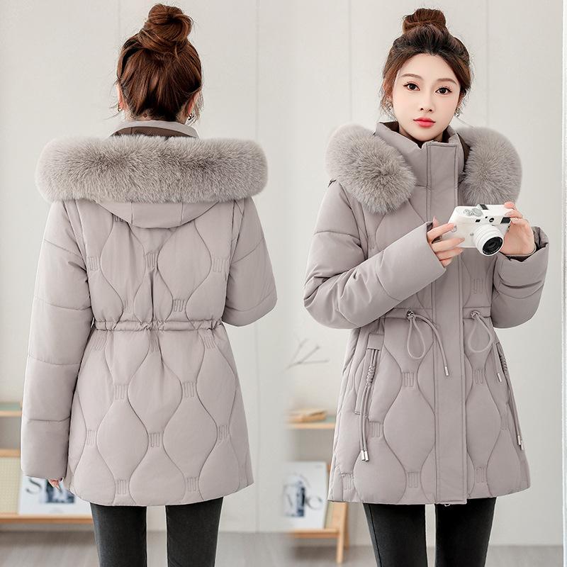 Removable-sleeved cotton-padded clothes for women's medium and long models, new fashionable waist-closed and thin cotton-padded clothes, thickened war