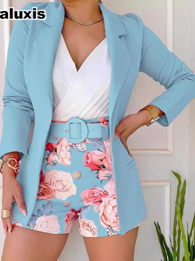 New Style Set Shorts Mini Suit Outfit with Belt