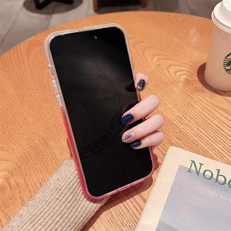 Luxury Gradient Color Glitter Paper 2-in-1 Case for iPhone 15 Pro Max 14 13 12 Pro 11 Full Cover with Glitter Lens Film Cover