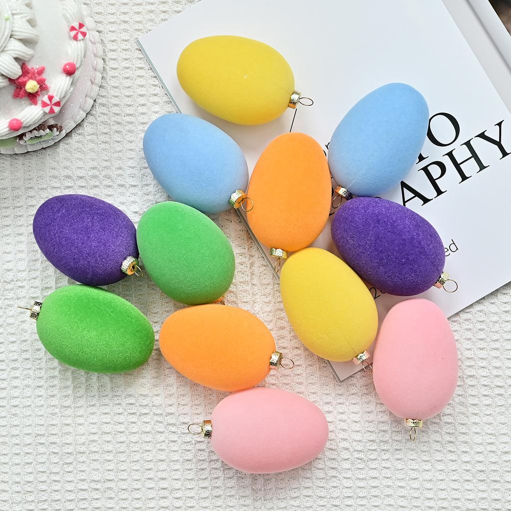 Easter Egg Set Flocking Egg Flocking Christmas Ball Hand Painted Egg Holiday Decoration Plastic Egg Props