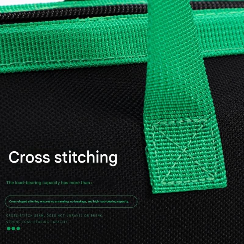 Portable Tool Storage Bag 600D Cloth Feature Wide Mouth Opening Smooth Zipper Closure Comfortable Handle Large Capacity Size 12x5.7in