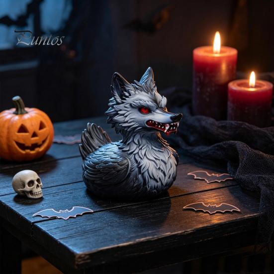 Horror Theme Miniature Figurines 3D Printed Wolf Duck Collectible Figurine, Halloween Striking Wildlife Desk Decor, Dark Aesthetic Home Decoration