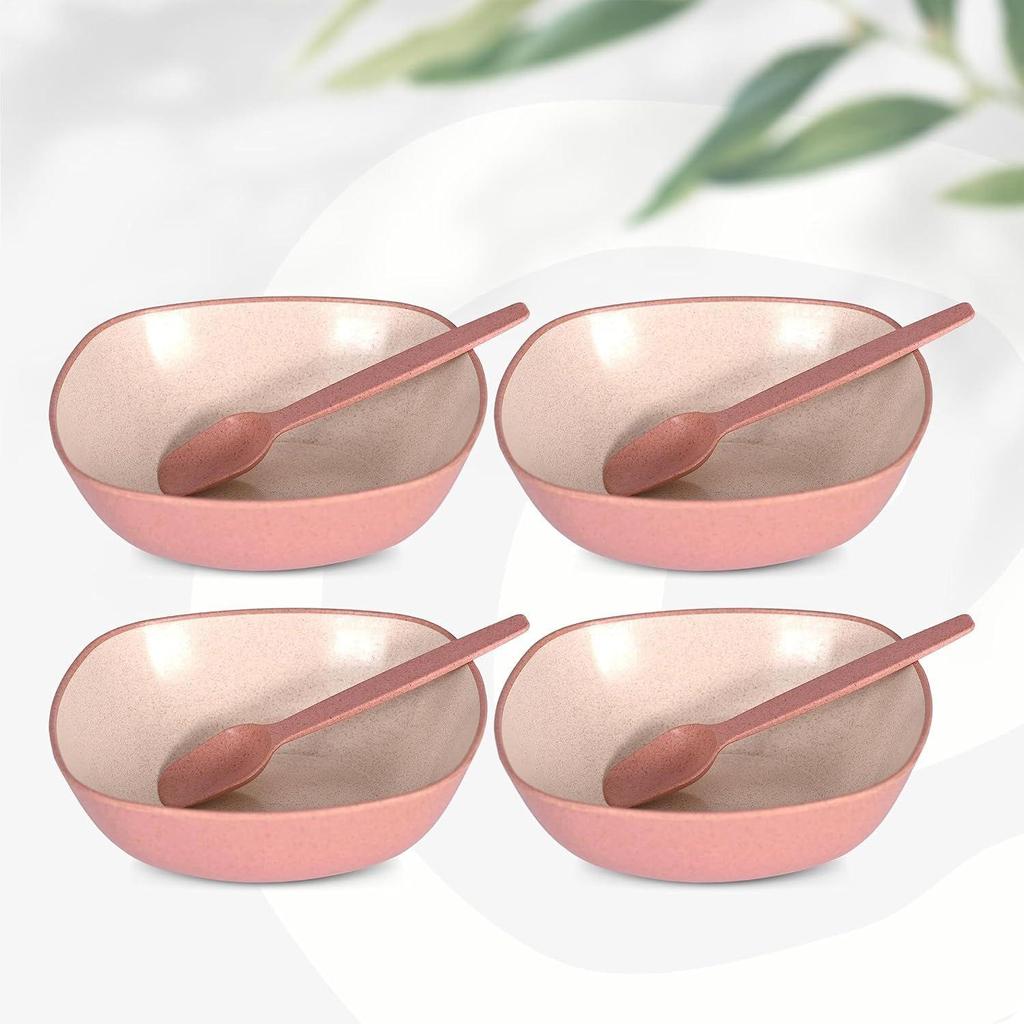 Set of 4 Earth-Friendly Multipurpose Bowls for Kitchen | 600 ml | Made with Bamboo Fibers & Rice Husk | Microwave Safe Bow