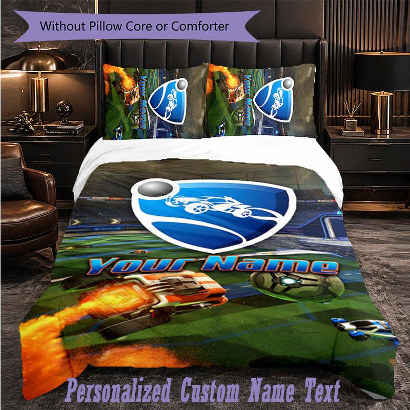 Personalized 3Pcs Bedding SetRocket League Custom Text Duvet Cover Pillowcase Set Bedroom Gift