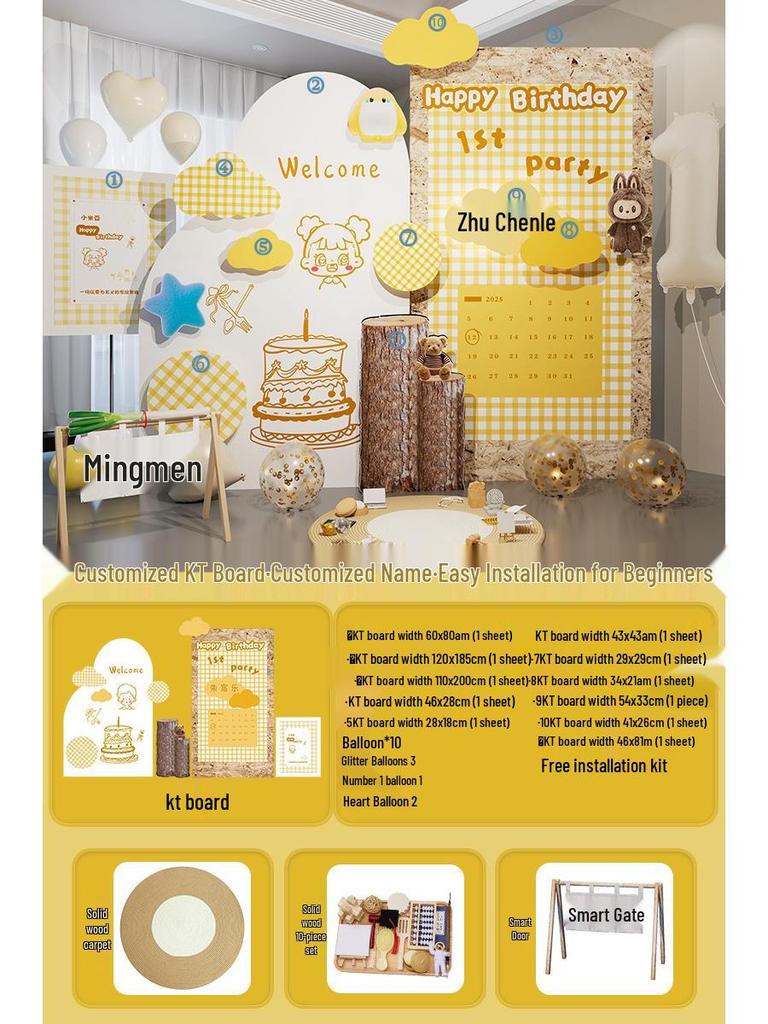 Korean Birthday Decor for 1-Year-Olds - Baby Banquet Atmosphere KT Board for Boys & Girls
