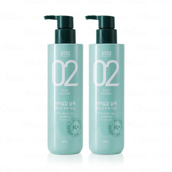 AMOS Green Tea Real Shampoo for Normal to Dry Hair 500g 1+1