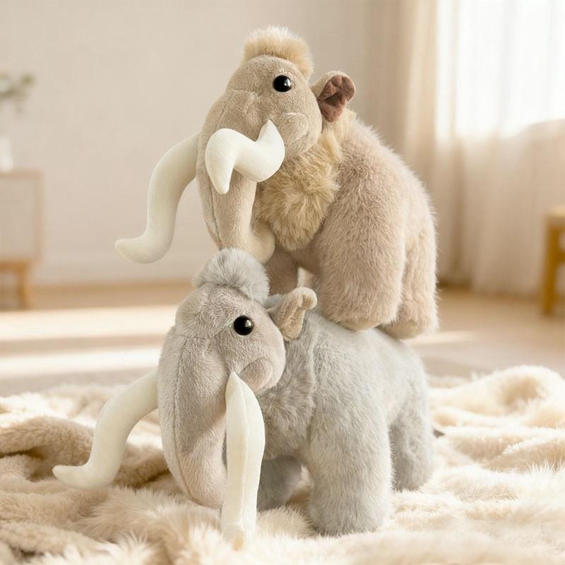 Simulation Woolly Mammoth Plush Toy, Ugly Cute Elephant Stuffed Animal, 27cm Yellow/Grey, PP Cotton Filling, Companion Doll for Kids