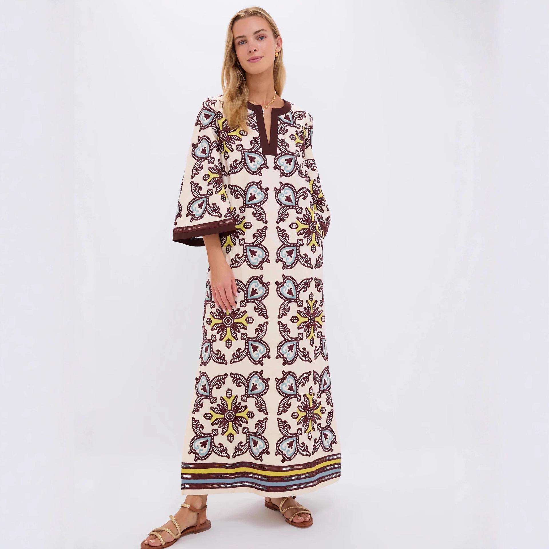2025 Versatile European & American Linen Print Dress Medium