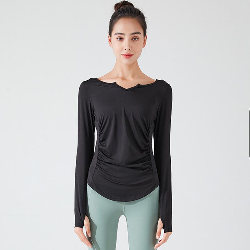 Women's V-neck Long-sleeve Yoga Top - Elegant, Loose, and Breathable for Spring and Autumn Fitness