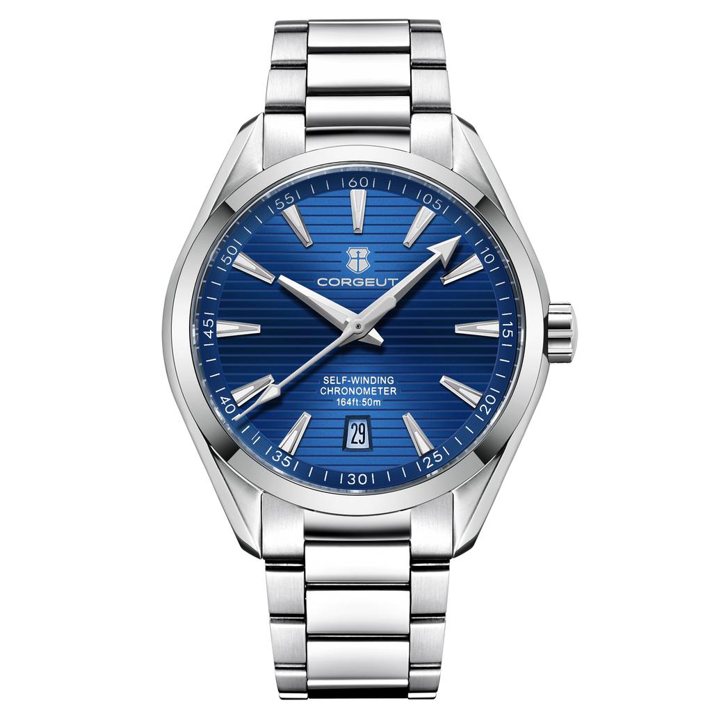 Corgeut 41mm NH35 Automatic Mechanical Watch for Men Stainless Steel Sapphire Glass Water Resistant Luminous Calendar