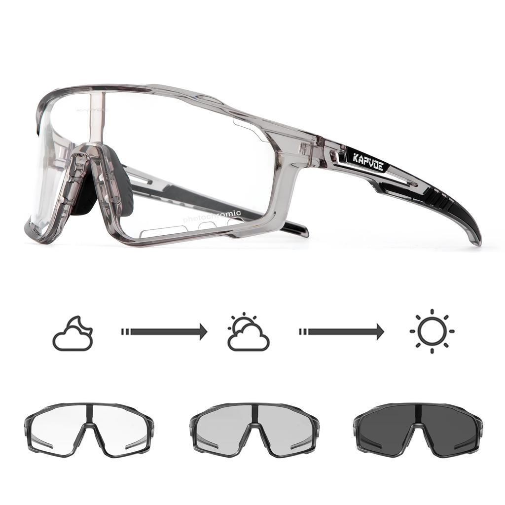 Kapvoe Photochromic Cycling Glasses UV400 Sunglasses Built-in Myopia Frame Sports Bike Eyewear Outdoor Bicycle Goggles