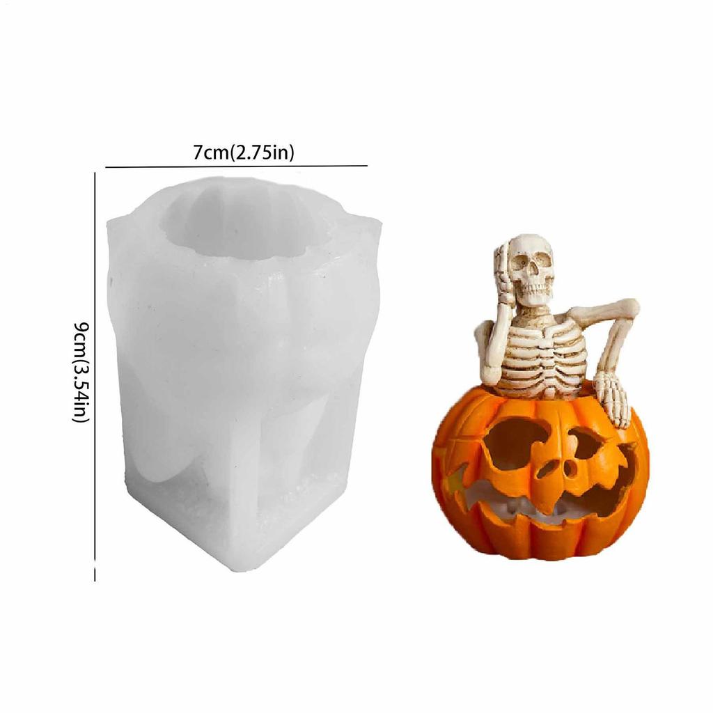 Skeleton Pumpkin Candle Mold 3D Halloween Skull Candle Mold Silicone Soap Maker Handmade Aromatherapy Mould for Biscuits Fondant