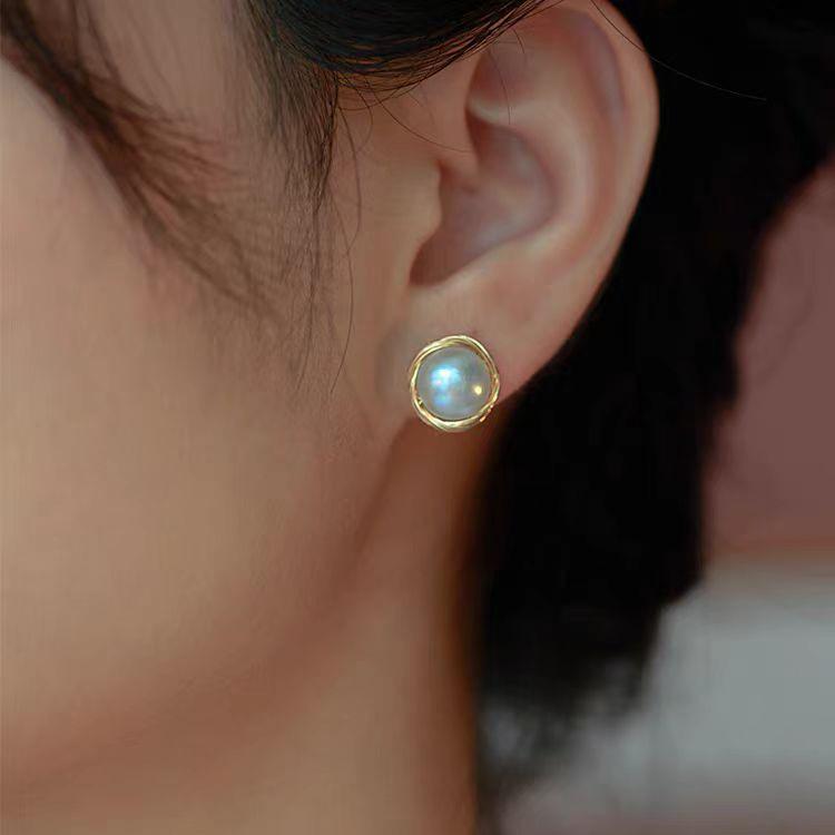 Vintage 6A Freshwater Pearl Stud Earrings - Elegant Light Luxury Gift for Women