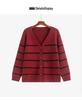 Plus Size Women's V-Neck Color Block Stripe Knit Cardigan - Loose Casual Winter Style