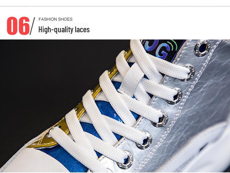 2025 Women's White High-Top Sneakers: Spring/Autumn Trendy Platform, Genuine Leather, Color-Matching, Height-Enhancing Design