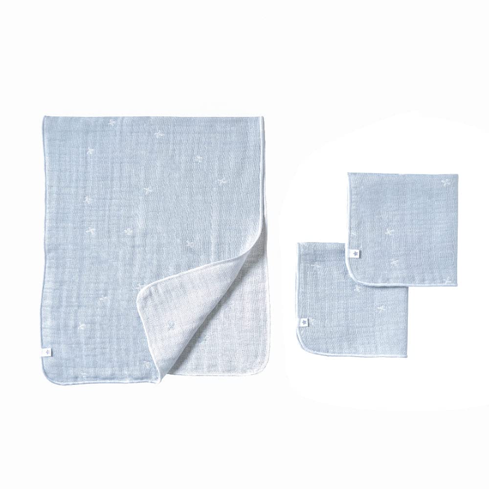 

10mois Хлопок Тенсел Тройная Марля Банная Марля и Носовой Платок Пудра 23151031 Набор, Синий, синий