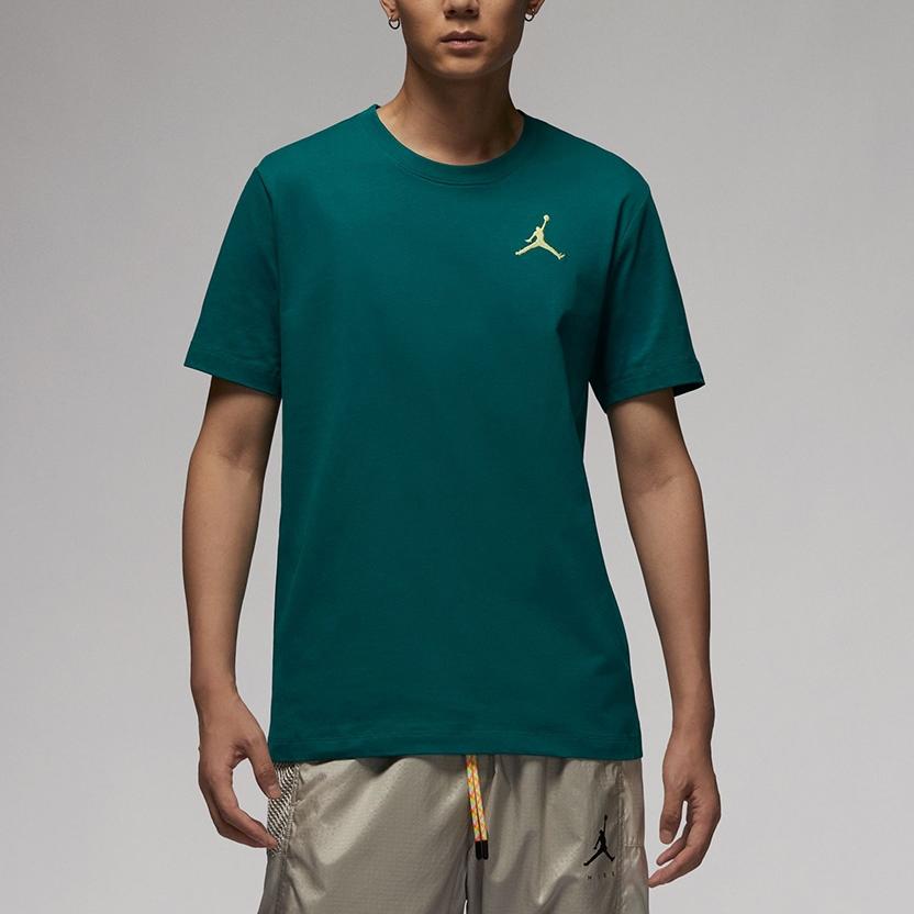 Jordan Solid Color Logo Ribbed Crew Neck Sports Short Sleeve T-Shirt Unisex Tops Green DC7486-318