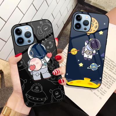 Cartoon Cute Astronaut Case For Iphone 14 13 12 Pro Max Mini Xs Xr X Tempered Glass Cover For Iphone 7 8 6s Plus Se 2022 11