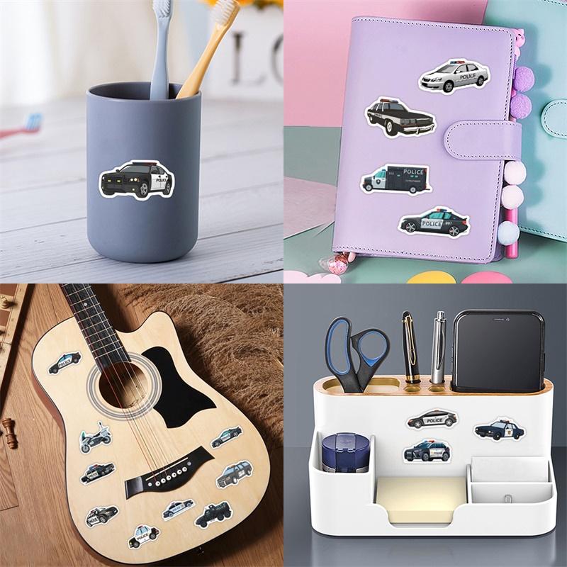 10 30 60Pcs Kawaii Police Car Pvc Sticky Stickers Aesthetic Diy Colored Phone Laptop Luggage Skateboard Graffiti Decals